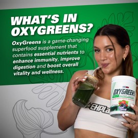 OxyShred Hardcore OxyGreens Powder – Superfood Greens with Spirulina, Chlorella & Immunity Support, 30 Serves (Strawberry Margarita)