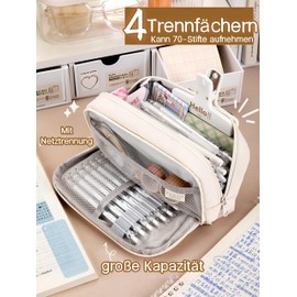 AILIPLUS Pencil Case with 4 Compartments Pencil Case Large Capacity Girls Boys Teenagers Adults Pencil Case Stationery Pen Bag for School Office (Beige), beige, /