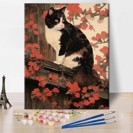 TISHIRON Calico Cat Paint by Number, Paint by Numbers, Adult Paint by Number Kits on Canvas, Japanese Style Color by Number Painting by Numbers,DIY Number Painting Canvas Arts for Adults, 40X50cm