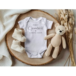 Surprise Pregnancy Announcement Infant Bodysuit - First Grandchild Coming Soon - New Baby Reveal Gift for Grandparents (White)