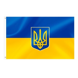 Ukraine Coat of Arms Flag 5x8FT Ukrainian with Trident Flag Vivid Color Fade Resistant Polyester with Brass Grommets Indoor Outdoor Decor (5x8FT)