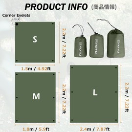 Azarxis Tarp, Ground Sheet, Tent Sheet, Leisure Sheet Awning, 8.7 inches (220 cm), Foldable, Lightweight, Waterproof, Sunshade, Thick, Picnic, Grand Mat, Storage Bag Included (Green, L - 86.6 x 94.4 inches (220 x 240 cm)