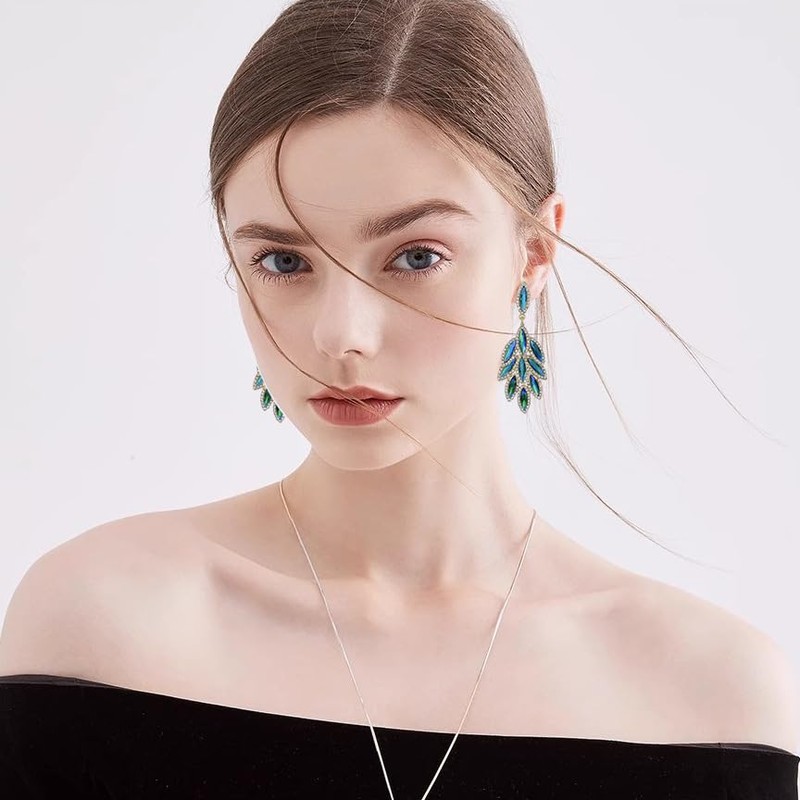 Leaf Crystal Dangle Earrings for Women Jewelry (Hot Pink-14K Gold)