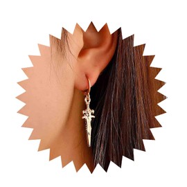 Andelaisi Punk Sword Hoop Earrings Vintage Gold Long Sword Dangle Earrings Gothic Cross Knife Drop Earrings Sword Hinged Drop Earrings Jewelry for Women