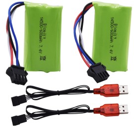 Blomiky 2 Pack 7.4V 2S 600Mah Li-ion Rechargerable Battery With Sm-4p