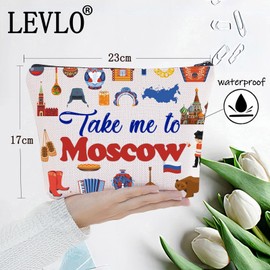 LEVLO Moscow Russia Culture Travel Cosmetic Bag Moscow Souvenir Gift Take Me To Moscow Makeup Zipper Pouch Bag For Traveler (Take Me To Moscow)