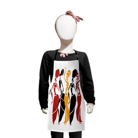 Lunarable Tribal Apron, Orient Tradition Themed Belly Dancer Folkloric Art Illustration Print, Small Apron Bib with Adjustable Ties for Baking Painting, Small Size, Marigold Black and Ruby