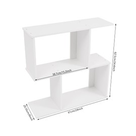 YUYFCC 2Pcs Geometric Bookshelf 2-Tier PVC S-Shaped Bookcase Freestanding Books Display Shelf Modern Book Storage Rack Holder Furniture for Living Room Study Room Office Small Spaces, White