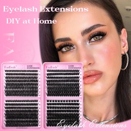 Fluffy Lash Clusters 60D 80D 100D 150D Volume Eyelash Clusters Individual D Curl Cluster Eyelash Extensions 8-16mm Natural and Soft Lashes DIY at Home