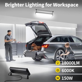 150W LED Shop Light 18000LM Ultra Brighter, Plug in Garage Light with 9.84FT Power Cord and On/Off Switch, 6000K IP66 Waterproof Outdoor Bay Lights for Garage Workshop Warehouse Factory, 2 Pack