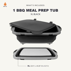 Drip EZ Collapsible BBQ Prep Tub - for Meal Prep Marinating Food Storage - Includes Cutting Board & Locking Lid - (1) XL - Black