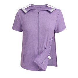 Deyeek Mastectomy Shirts with Drain Pockets Post Shoulder Surgery Tops for Women Chemo Port Short Sleeve with Zippers