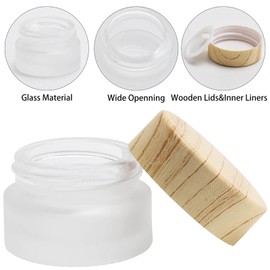 20 Pcs Frosted Glass Cosmetic Containers with Wood Grain Lids, 5 Gram Refillable Makeup Jars Empty Sample Containers for Cream, Lotion and All Beauty Products