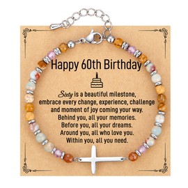 AryaHozel 60th Birthday Gifts for Women, Cross Beaded Bracelets for Women Jewelry, 60th Birthday Decorations for Women, 60 Year Old Bday Gift Ideas for Friends, Sister, Mom, Daughter, Wife