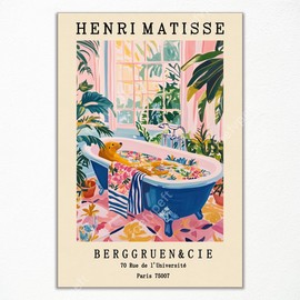 GAINOW Vintage Henri Matisse Canvas Picture, Funny Bathroom Poster with Animal Motif, Funny Print with Cute Seal in the Bathtub, Pink Dopamine Bathroom Wall Decor, 30 x 40 cm, Unframed