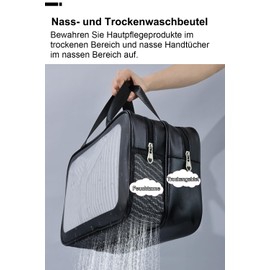 Toiletry Bag Transparent Large Cosmetic Bag Transparent Waterproof with Zip 2 Sections Cosmetic Bag Transparent with Handle Durable for Men and Women Travel, black, leisure