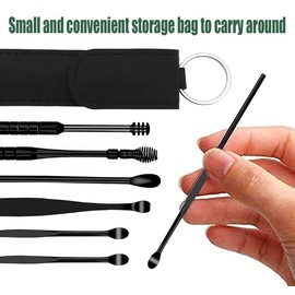 12 Pcs Ear Pick Earwax Removal Kit, Ear Cleaning Tool, Stainless Steel Earwax Removal Tool with Leather Storage Box (Black&Yellow)