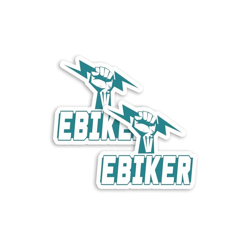 2 x 10cm E-Biker Lightning Bolt Vinyl Stickers - Teal