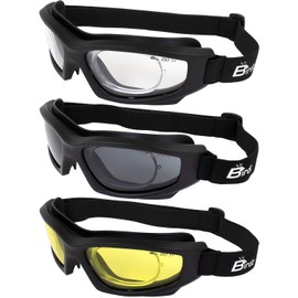Birdz 3 Pairs of Eyewear Flyer Extreme Sports Construction Super Seal Safety Goggles - Clear, Smoke & Yellow Lenses with Rx Adaptor