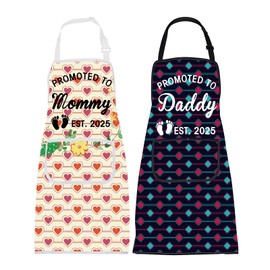 CMNIM New Parents Gifts Promoted to Mommy and Daddy Est 2025 Mom and Dad Aprons Pregnancy Reveal Gifts for First Time Parents apron (Promoted to Mom Dad)