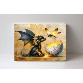 Twisted R Design 20x16 Black Dragon and Firefly Nursery Canvas Print Wall Art