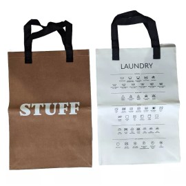 Ankyo Development Ltd 18 Total Heavy Duty Kraft Paper Tote Bags. 9 Laundry Themed And 9 "Stuff" Bags.