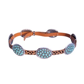 Wonderent Western Turquoise Bubble Metal Concho Leather Belt No.12 (Small, Leo)