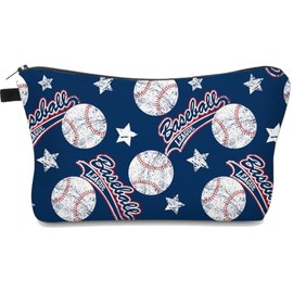 Finrray Cosmetic Bag Baseball Makeup Bag Toiletry Pouch Travel Organizer Sports Enthusiast Lover Gift, Blue Baseball