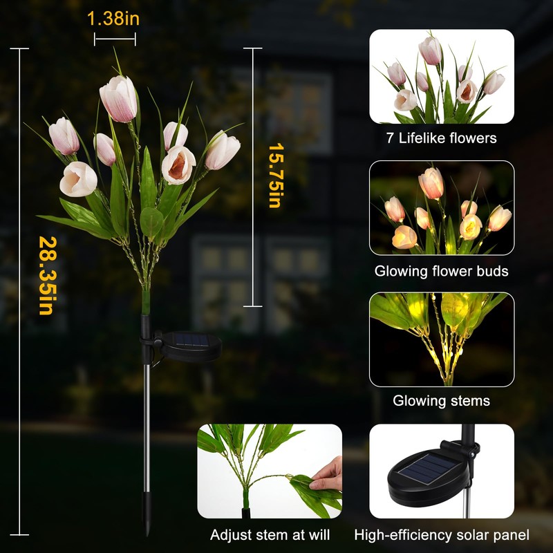 Aolyty Solar Garden Lights Outdoor, Solar Tulip Lights 2 Pack