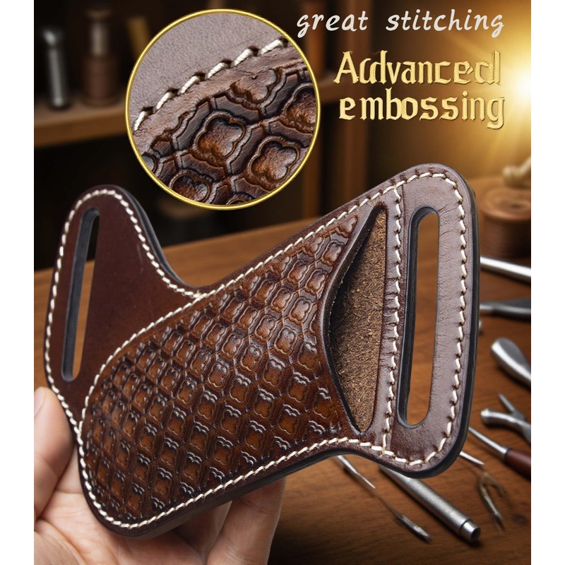 HOGIKUO Knife Sheath,Thick Genuine Leather Knife Sheath for Belt,Fits Folding