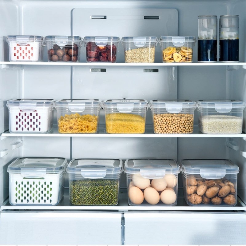 3pcs Drain Storage Basket Box, Fruit Vegetable Storage Container, Transparent