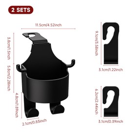 2 Sets Portable Seat Cup Holder with Hooks,Multi-functional Hook for Car Seat Back,Seat Cup Cup Holder,2 in 1 Car Hook & Backseat Cup Holder Multifunctional Duty Storage Hooks for Auto Backseat