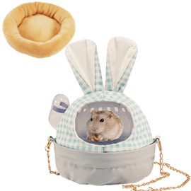 Hamster Carrier Cage with Lovely Cover and Chain Portable Cages Small Animals Carry Travel Case with Water Bottle Plastic Breathable Outgoing Cage for Dwarf Hamster Guinea Pig (Blue)