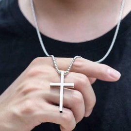 QUADRI Men's Cross Necklace Stainless Steel Jewellery for Men Gift Idea Husband Nephew Length 50-60 cm, Stainless Steel