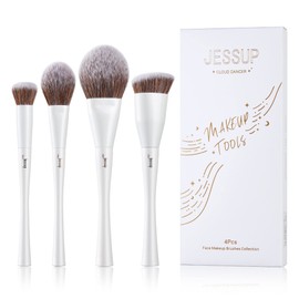 Jessup Makeup Brushes 4pcs Face Makeup Brushes Set for Foundation Concealer Blush Contour Powder Highlighter, Pearl White T344