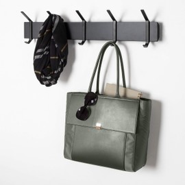 Kate and Laurel Rossmore Farmhouse 5-Hook Wall Hanging Coat Rack, Black, Modern Hanging Rack for Coats, Bags, Or Pots and Pans