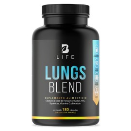 Lungs Blend de 180 Cpsulas. Ingredientes naturales Cordyceps, NAC, Echinacea, Vitamina C y Eucalipto. Lungs Blend B Life.                             