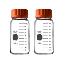 Pyrex Round Wide Mouth Media Storage Bottle with GL45 Screw Cap - Borosilicate Glass Bottles with Caps - Premium Scientific Glassware for Labs, Classrooms or Home Use Glass Container, 1L, 2/Pk