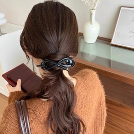 KU Bow Hair Clips for Women - 3 Pack Flat Hair Claws for Thick & Thin Hair - Non-Slip Grip, Comfortable Flat Design - Perfect for Driving, Lounging, and Everyday Style (Black, Brown, Leopard Print)