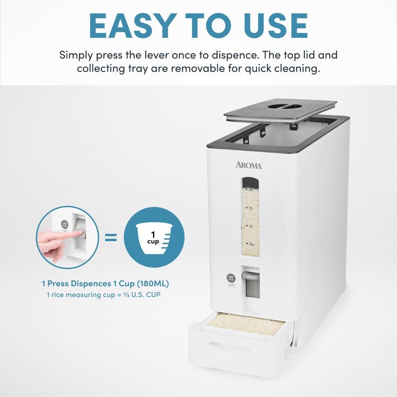 Aroma Housewares 27lbs Large Rice Dispenser, 7.25 x 16.5 x