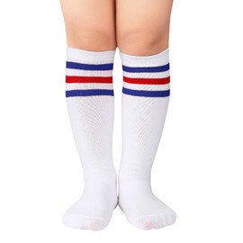 Toddler Baseball Soccer Socks Kids Athletic Tube Girls Boys Softball Youth Knee High Socks White Blue Red Stripes 3-6T