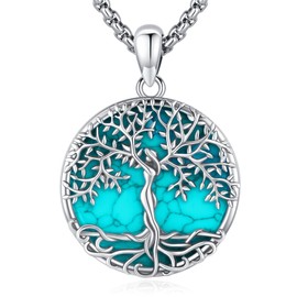 LOOVE Turquoise Tree of Life Necklace Sterling Silver Blue Family Tree Necklace for Women Blue Tree of Life Necklace for Mother Turquoise Necklace Silver