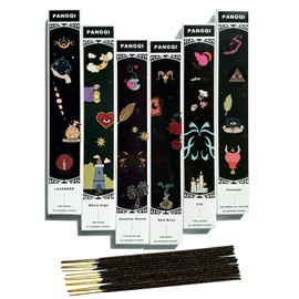 PANGQI India Handmade Incense Sticks - Set of 6 Insenses (120 Sticks) for Yoga, Pilates,Meditation, Tarot - Jasmine Honey,Lavender,Coconut,Red Rose,Lily,White Sage (Magic Moment)