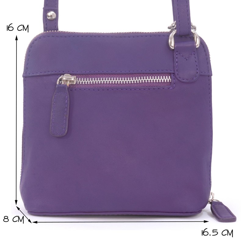 Catwalk Collection Leather Cross-Body Bag- Lena - Purple
