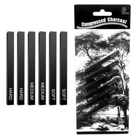 Helweet Pressed Charcoal Set, Sketch Charcoal Pencils, Charcoal Pencils in Black, Charcoal Pencils Set, Suitable for Drawing, Sketching, Writing, Art Design, 6 Pieces