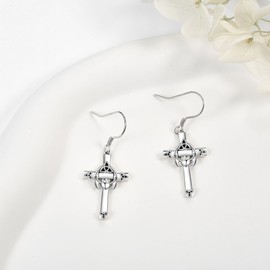 Celtic Cross with Claddagh Earrings 925 Sterling Silver Cross Earrings Irish Christian Religious Drop Earrings Jewellery Gifts for Women Men Girls, Sterling Silver