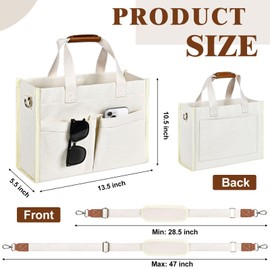 MIAOJIE Tote Bag for Women, Canvas Tote Bag with Pockets Laptop Work Crossbody Purse Travel Bags with Shoulder Strap Everyday Satchel Shoulder Handbags - Pink