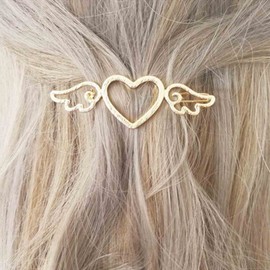 Cimenexe Bohemian Heart Hair Clip Hollow Heart Hair Clip Love Heart Dangle Hair Pin Gold Angel Wings Hair Pins Clips Metal Heart Headpiece Decorative Hair Accessories Jewellery for Women and Women