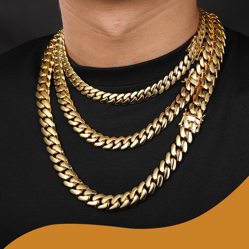 LuxLife 10mm Gold Plated Stainless Steel Cuban Link Chain Necklace