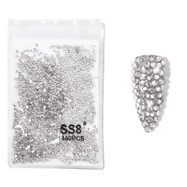 1440Pcs Nail Gems, SS8 2.5mm Crystal White Rhinestones for Nails, Round Flatback Nail Art Rhinestones, Nail Charms and Diamonds for Nail Art Design Decoration ﻿ (2.5mm 1440pcs)